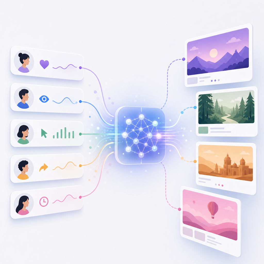 An engaging, animated dashboard showcasing user interaction data feeds into an adaptive storytelling algorithm.