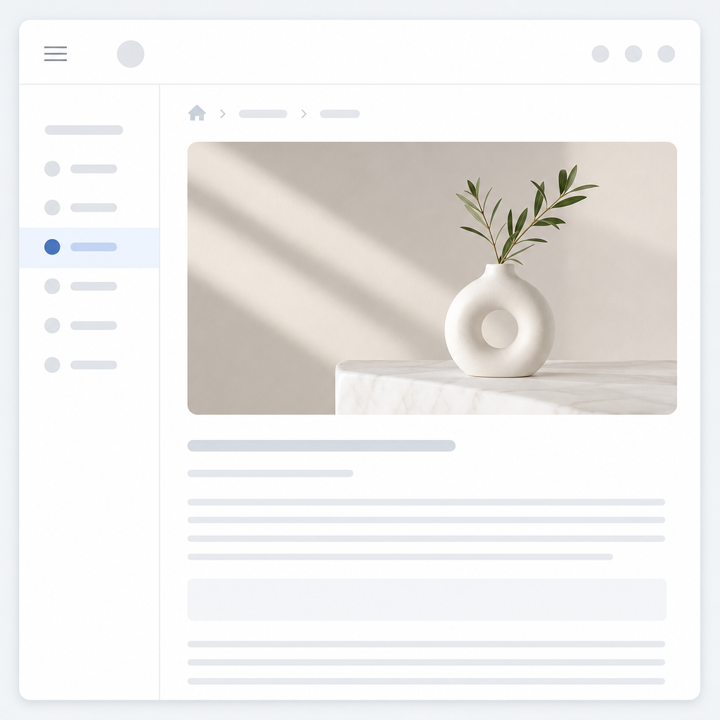 An image showing a clean, simple web page design with a visible menu and breadcrumb navigation