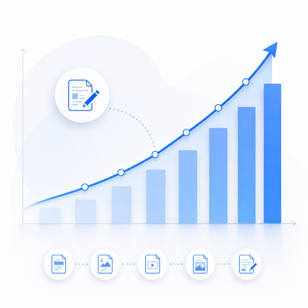 A graph showing significant traffic growth over time due to continuous content updates.